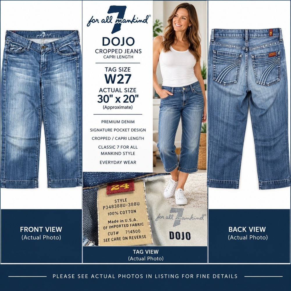 7 For All Mankind Dojo Crop Capri Jeans Women's 27 Blue Y2K Wide Leg USA #1934